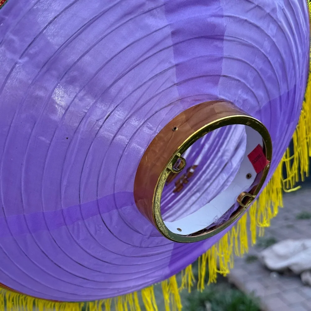 2 fabric Vintage Purple Floral Lantern with Yellow Fringe and green